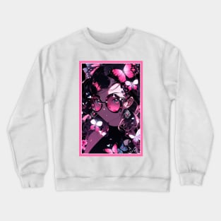 Aesthetic Anime Girl Pink Rosa Black | Quality Aesthetic Anime Design | Premium Chibi Manga Anime Art Crewneck Sweatshirt